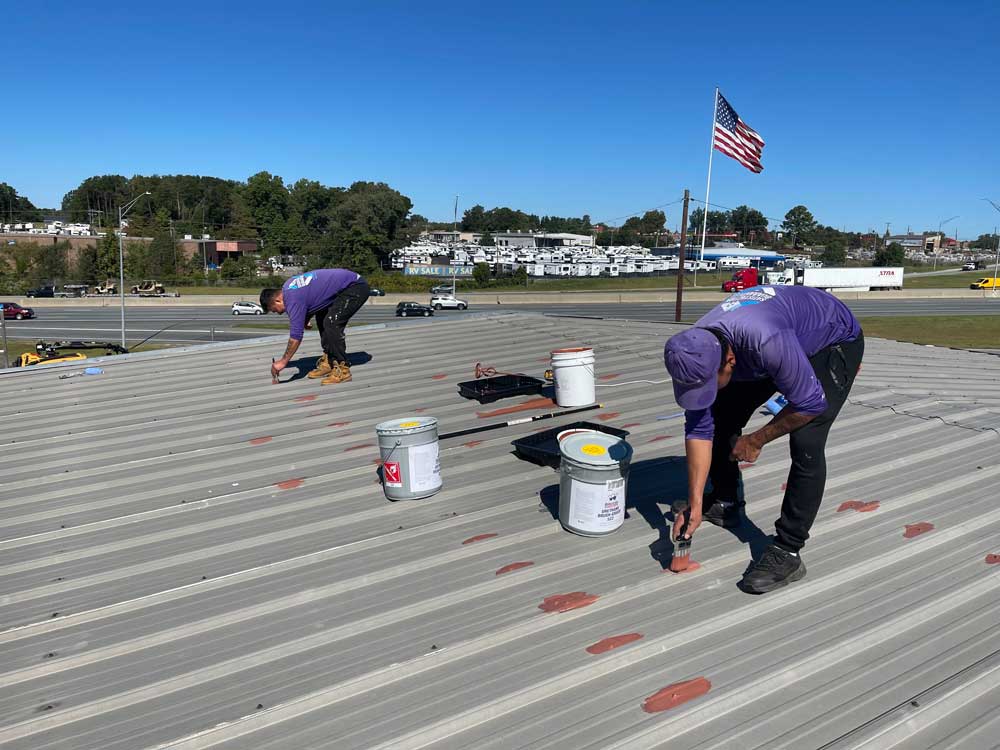 roof coating in progress