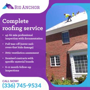 Professional roofing contractors performing a thorough inspection on a brick residential house for complete roofing service.